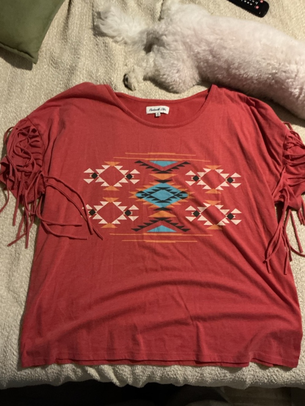 Panhandle Slim Coral Aztec Fringe Short Sleeve Tee